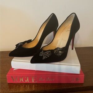 Christian Louboutin Velvet Madame Menule Bow 100 Pumps, Size 37